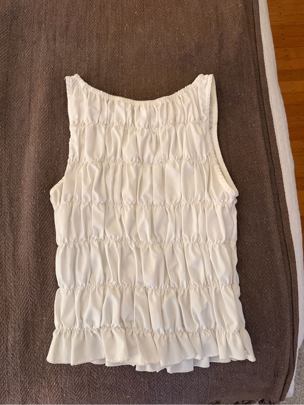 Smocked White Ruffle Hem Tank Top